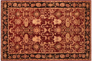 handmade Transitional Kafkaz Red Black Hand Knotted RECTANGLE 100% WOOL area rug 6 x 9
